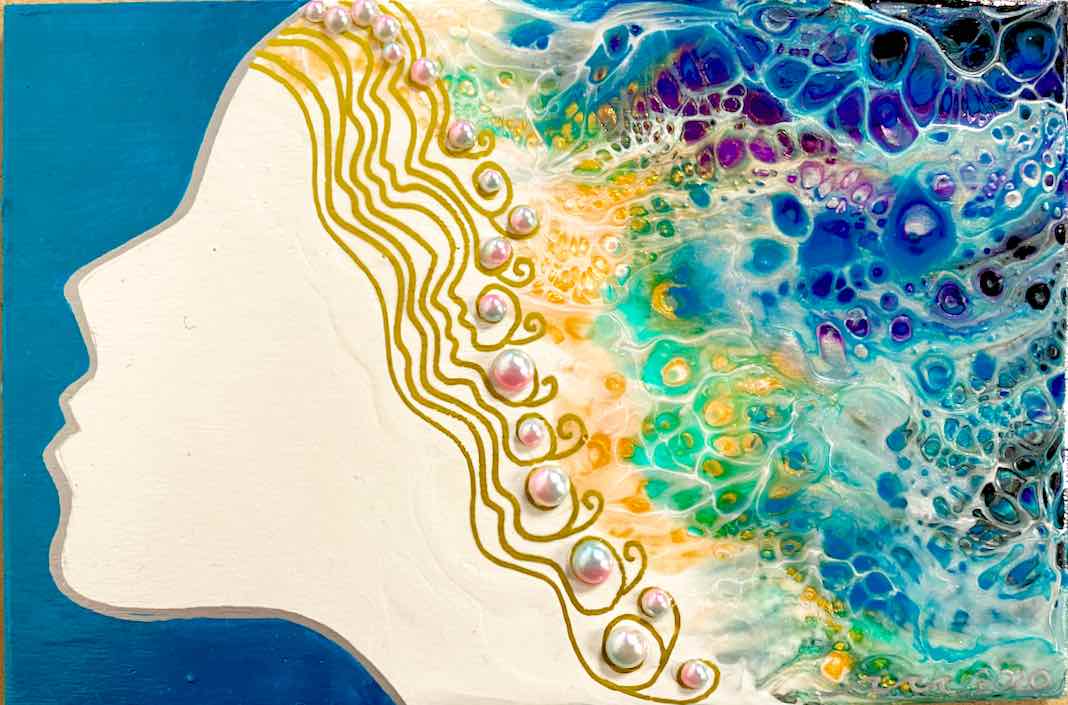 The Sirena Series - Hand-painted and Embellished Mermaid Painting in Shadowbox