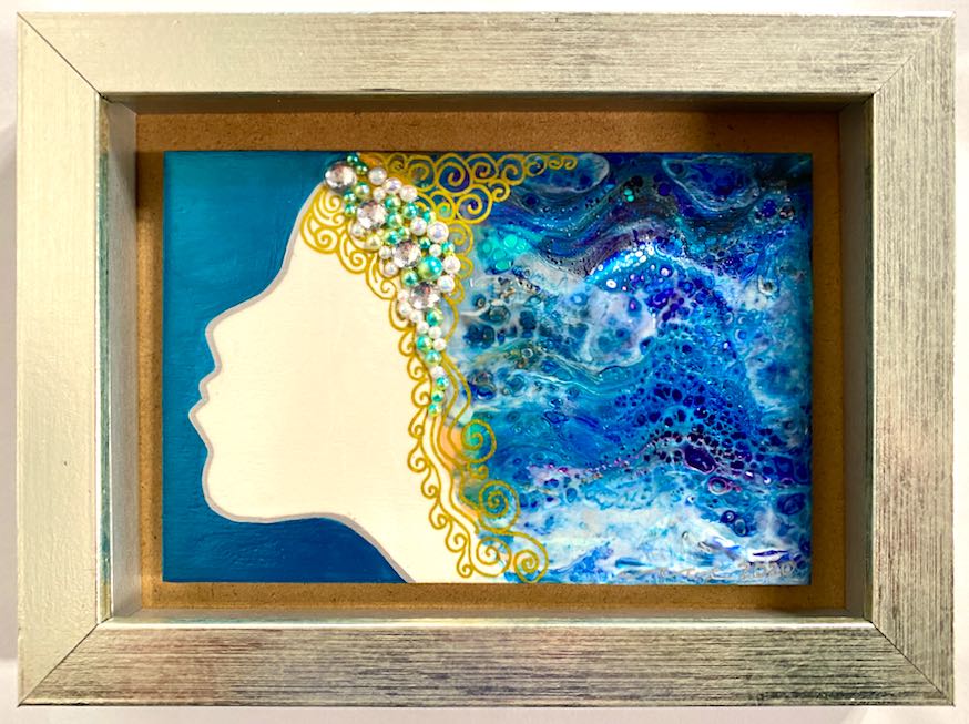 The Sirena Series - Hand-painted and Embellished Mermaid Painting in Shadowbox