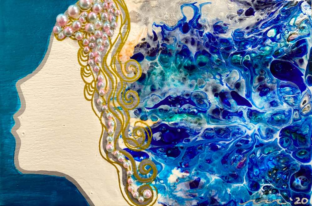 The Sirena Series - Hand-painted and Embellished Mermaid Painting in Shadowbox