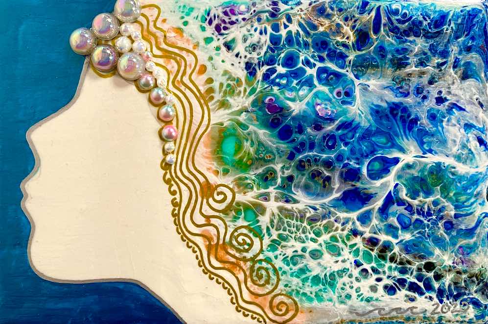The Sirena Series - Hand-painted and Embellished Mermaid Painting in Shadowbox