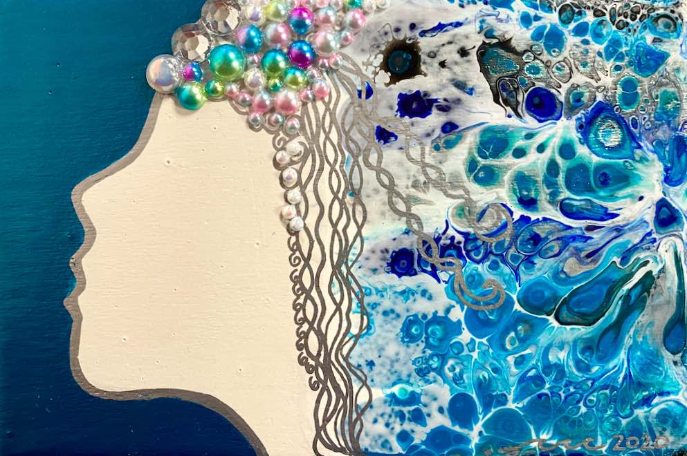 The Sirena Series - Hand-painted and Embellished Mermaid Painting in Shadowbox