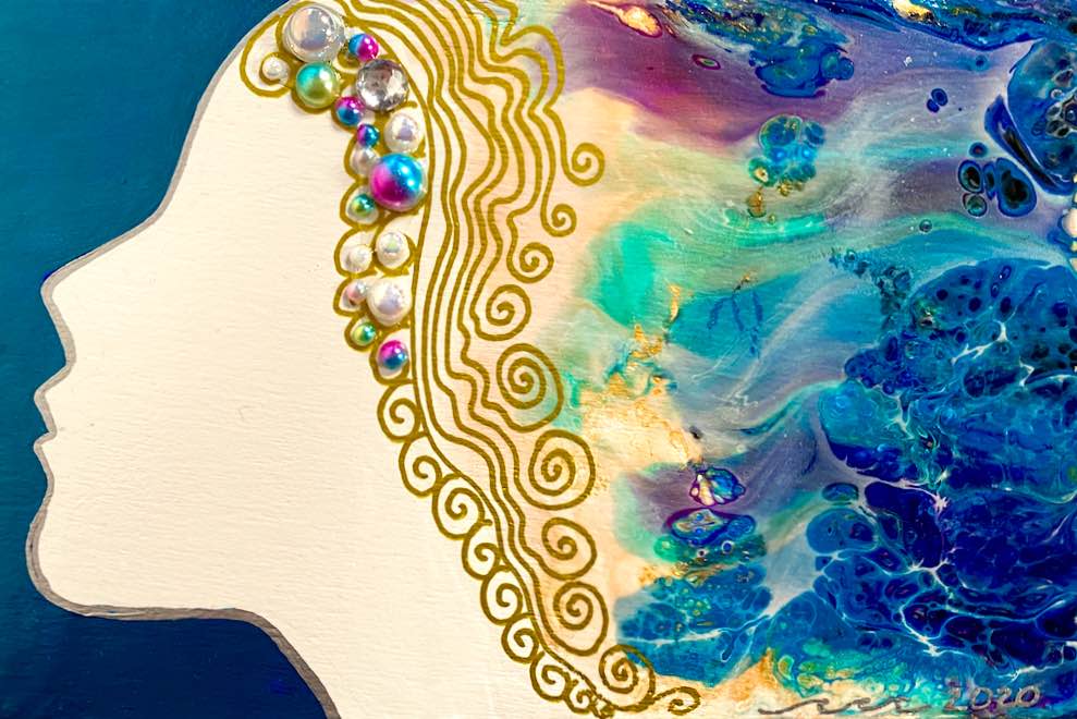 The Sirena Series - Hand-painted and Embellished Mermaid Painting in Shadowbox